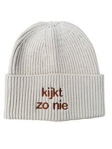 private label -  beanie - beige - brown embroidery