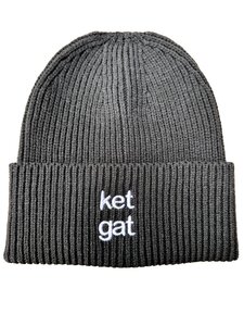 private label -  beanie - black - white embroidery