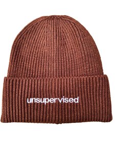 private label -  beanie - brown - white embroidery