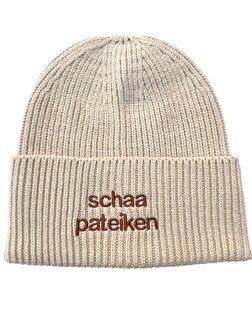 private label -  beanie - beige - brown embroidery