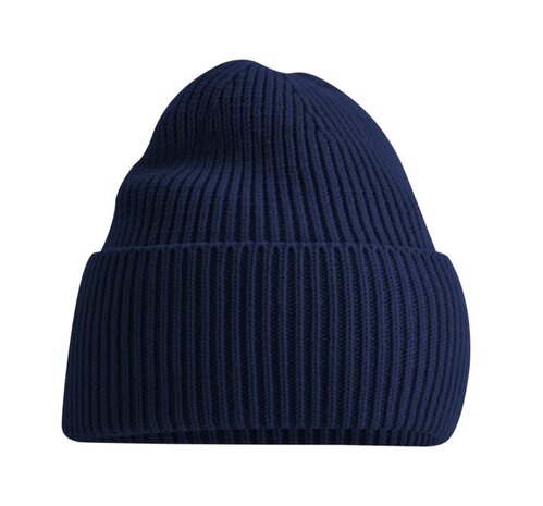 private label -  beanie - marine blue - white embroidery