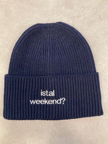 private label -  beanie - marine blue - white embroidery