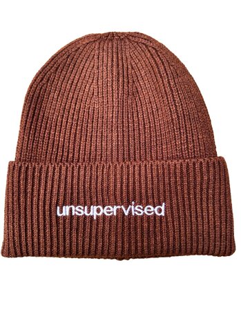 private label -  beanie - brown - white embroidery