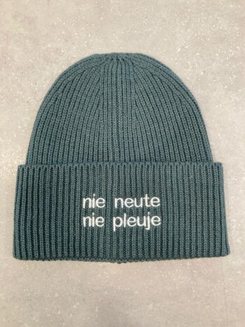 private label -  beanie - petrol - white embroidery